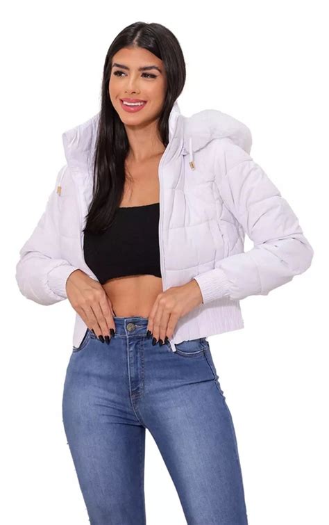 Jaqueta Puffer Feminina Cropped Bobojaco Pel Ciada Casaco Elo