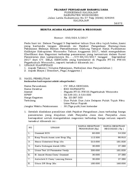 Format Contoh Berita Acara Negosiasi Penawaran Harga Terbaru Dan