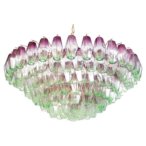 Lustre Poliedri En Verre De Murano Avec Am Thyste Rose Et Verre Vert En