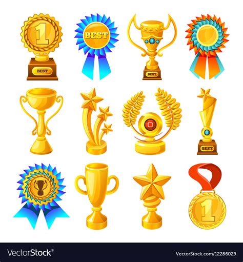 Cartoon gold reward icon set Royalty Free Vector Image