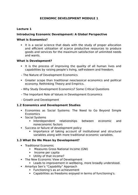 Module 1 Lecture Notes 1 2 ECONOMIC DEVELOPMENT MODULE 1 Lecture 1