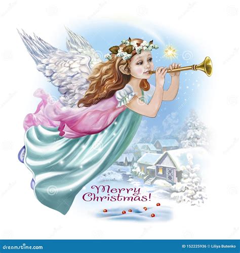 Angel with a Trumpet in the Sky Stock Illustration - Illustration of celebration, season: 152225936