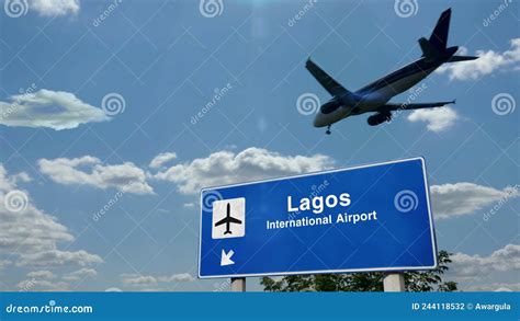 Plane Landing in Lagos Nigeria Airport with Signboard Stock Photo ...