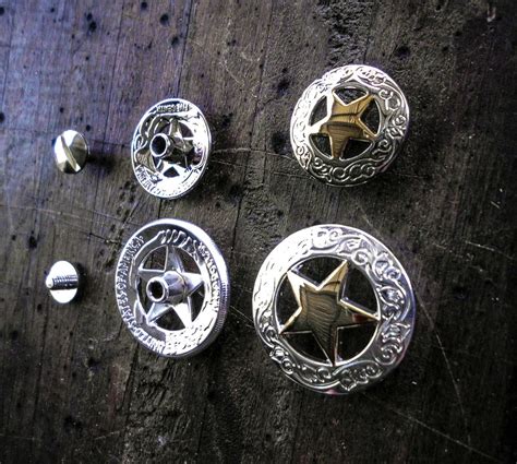 Conchos Screwback Western Texas Star High Quality Silver And Gold 2