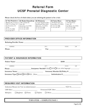 Fillable Online Referral Form UCSF Prenatal Diagnostic Center Fax Email