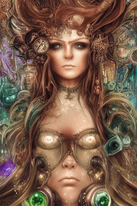 Bronze Gothic Steampunk Crystal Clear Animatronic Beautifull Women With Blonde Hair And Big