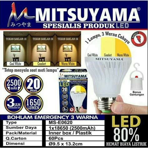 Jual LAMPU BOHLAM EMERGENCY 3 WARNA 20 WATT MITSUYAMA MS E0620 Shopee