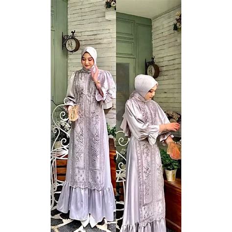 Jual Gamis Terbaru Nismara Dress Af Bahan Kain Roberto Silk Mix Brukat