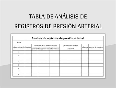 Plantilla De Excel Tabla De An Lisis De Registros De Presi N Arterial Y