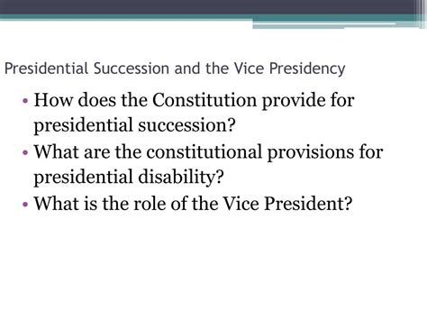 PPT - Presidential Succession & the Vice Presidency PowerPoint Presentation - ID:1840507