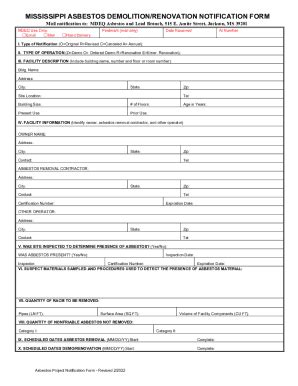 Fillable Online Ms Asbestos Demolition Renovation Notification Form