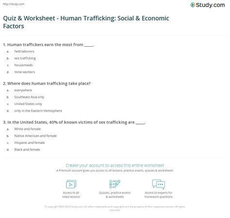 Quiz Worksheet Human Trafficking Social Economic Factors Study