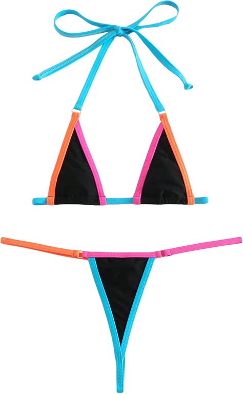 Shenhe Womens Sexy Micro Bikini G String Thong Swimsuits 2 Piece Triangle Halter