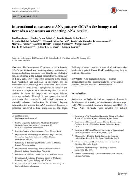 Pdf International Consensus On Ana Patterns Icap The Bumpy Road