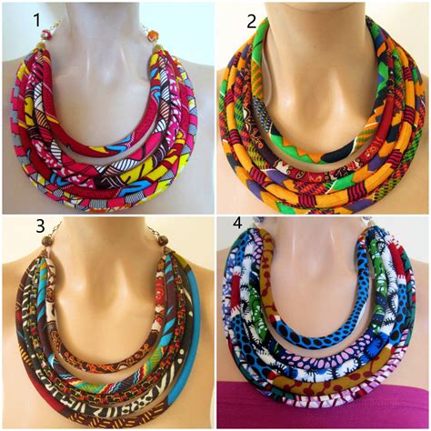 African Bib Necklace Ankara Multi Strand Jewelry Colorful Tribal