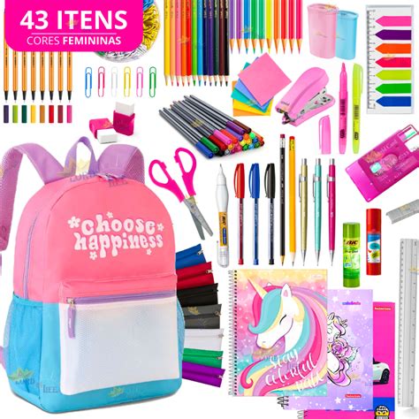 Kit Material Escolar Menina Completo Mochila Feminina Escolar Material