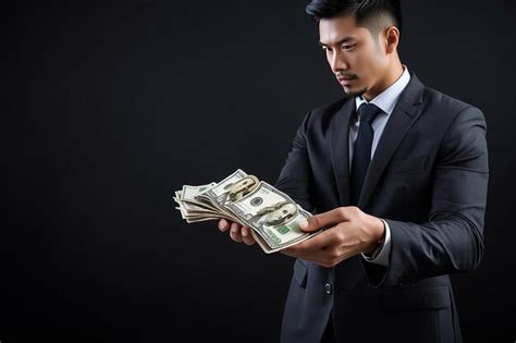 Premium Photo Man Holding Money In Hand At Black Background Man