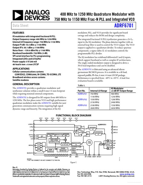 Adrf6701 Analog Devices Modulator Hoja De Datos Ficha Técnica