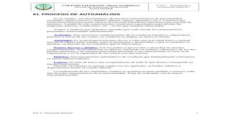 EL PROCESO DE AUTOANÁLISIS PDF fileF O L Formación y orientación