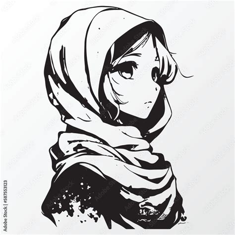 Cartoon hijab young girl character sketch in anime style Stock Vector ...