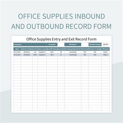 Office Supplies Inbound And Outbound Record Form Excel Template And