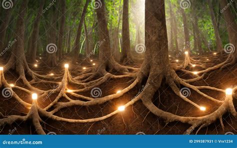 Trees And Glowing Mycelium Network Fungal Root System Ai Generated