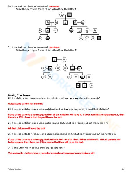 Free Printable Pedigree Worksheet Answers For Students Worksheets Library