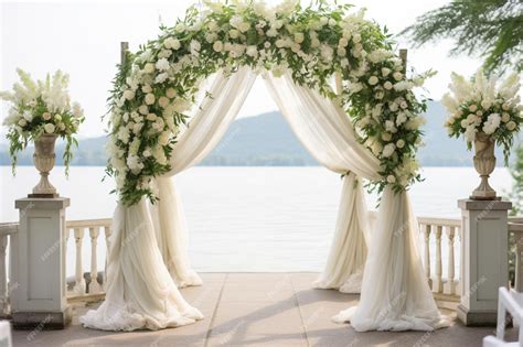 Premium AI Image | Outdoor wedding arch with flowers