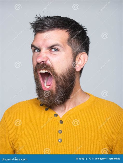 Scream Stressful Face Expression Angry Barber With Long Beard And