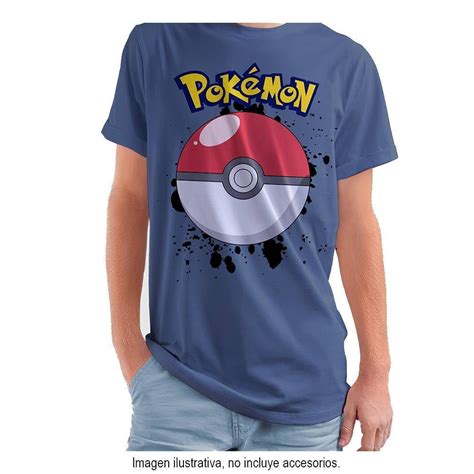 Playera Pokémon Talla EG Manga Corta con Estampado Pokebola Azul Walmart