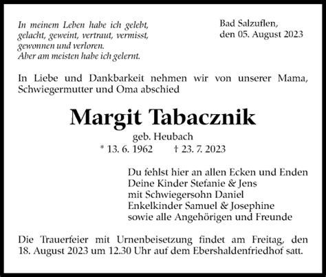 Traueranzeigen Von Margit Tabacznik Zeit Des Gedenkens De