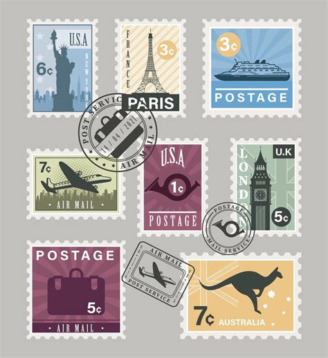Eleven Postage Stamps 2500960 Vector Art At Vecteezy