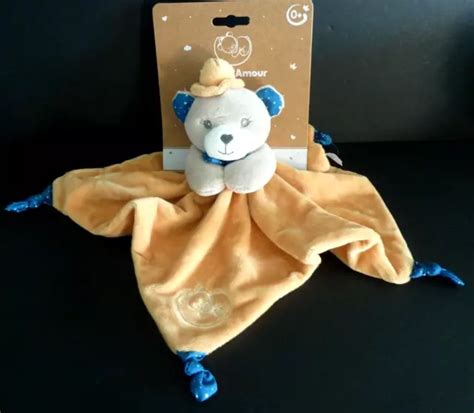 266 DOUDOU PLAT MGM DODO D AMOUR OURS Chapeau Jaune Moutarde Bleu Pois