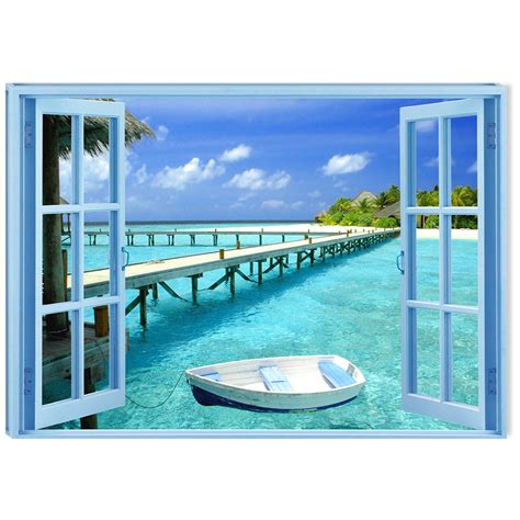 Startonight Canvas Wall Art Window To Paradise Beach Usa Design For