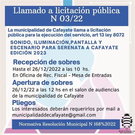 Llamado a Licitación Publica Municipalidad de Cafayate Salta