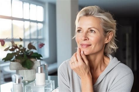 Premium Photo Attractive Mature Woman Applying Nourishing Antiage