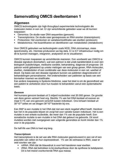 OM Samenvatting Deeltoets 1 Samenvatting OMICS Deeltentamen 1