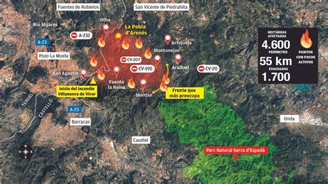 Incendio Villanueva De Viver Mapa Del Incendio Toda La Zona Afectada