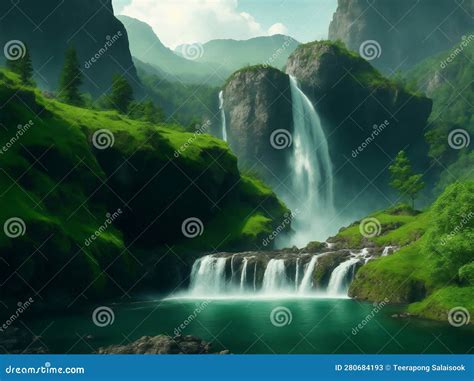 рвота с водяной зеленой природой Иллюстрация штока - иллюстрации ...