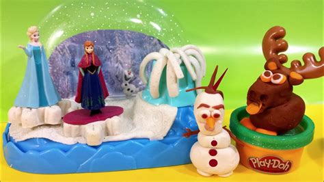 New Play Doh Sparkle Snow Dome Set Featuring Disney Frozen Anna Elsa Sven Olaf Play Dough Youtube