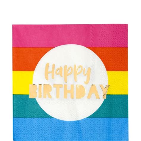 Rainbow Happy Birthday Paper Napkins 33cm 16pk Party Delights