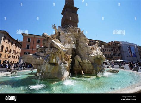 The Four Rivers Fountain Piazza Navona Rome Latium Italy Stock