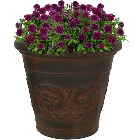 Sunnydaze Decor In Rust Single Arabella Resin Outdoor Flower Pot