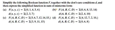 Simplify The Following Boolean Function F Together With The Don T Care