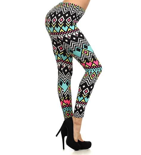 Neon Fluorescent Pink Blue Tribal Aztec Print Pattern Leggings Pants Cj11odzus8j