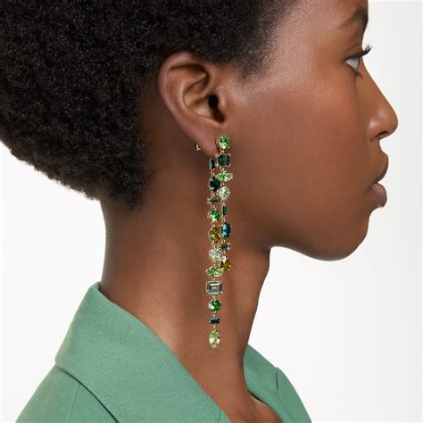 Gema Drop Earrings Asymmetrical Design Mixed Cuts Extra Long Green