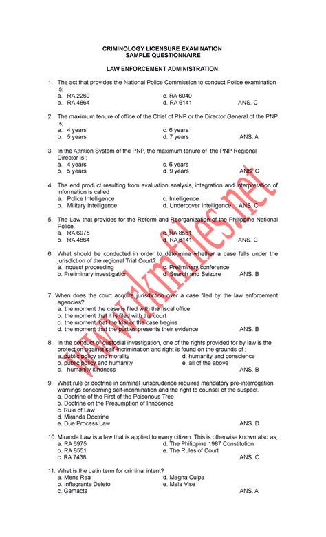 Qa Lea Criminology Notes Criminology Licensure Examination Sample