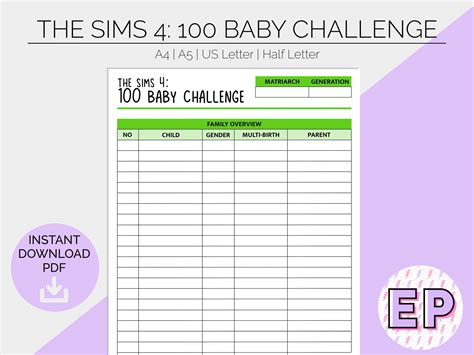 The Sims Baby Challenge Printable Planner Pages Etsy Hong Kong