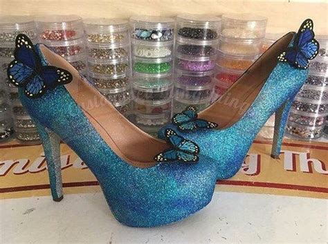 Mixed Blues Glitter Butterfly Heels With Silver Undersole This Design