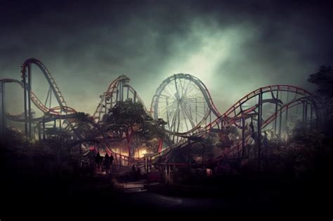 A Rollercoaster In An Haunted Theme Park Atmospheric Midjourney